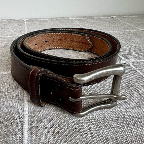 Nocona Brown Leather Work Belt Men’s 44 Silver Buckle Worn Broken In Weathered - Picture 1 of 9